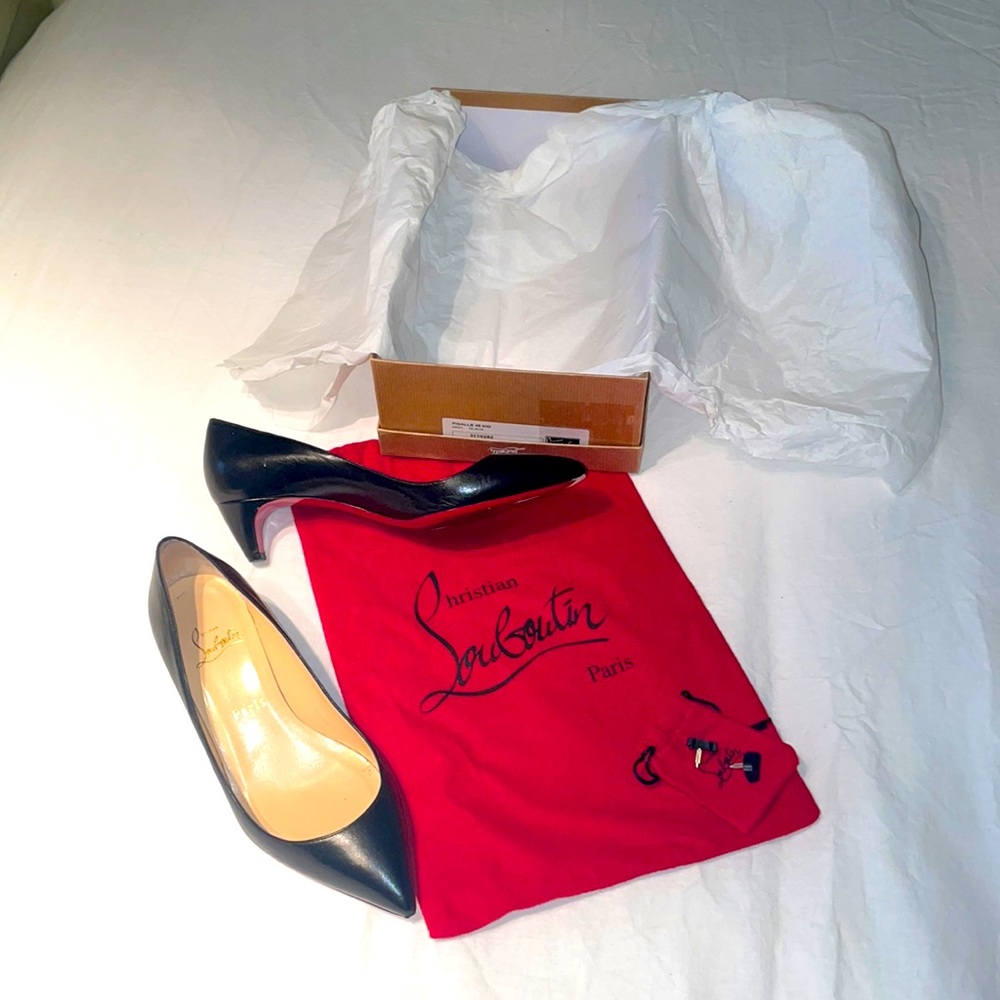 Christian Louboutin RARE Pigalle 45 kid black patent kitten heel